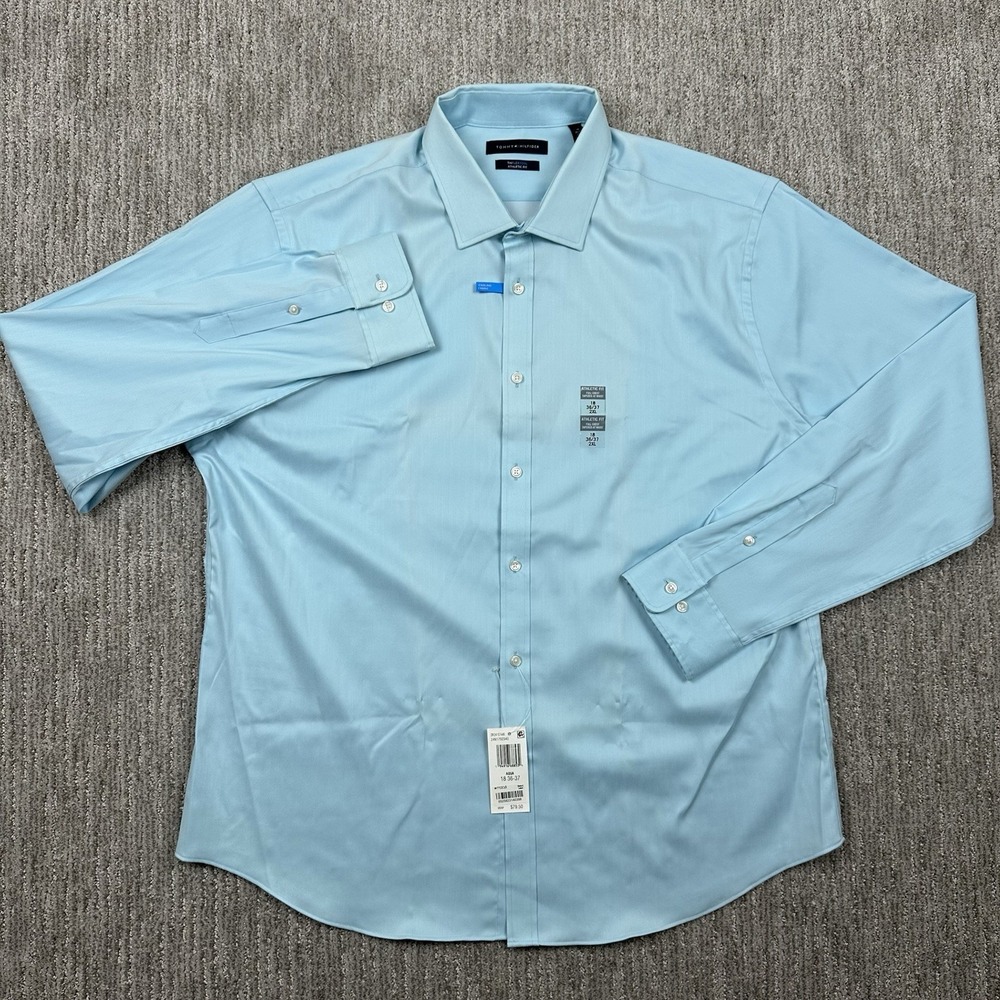 NWT Tommy Hilfiger Shirt The Flex Cool Athletic Fit Mens 2XL Blue Long Sleeve - Picture 1 of 12